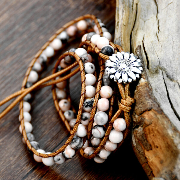 oly-3382143f20d74ba66873452a83506d1d Wholesale Accessories Hand-woven Pink Zebra Stone Beaded Bracelet Retro Bohemian Multi-layer Bracelet for Women