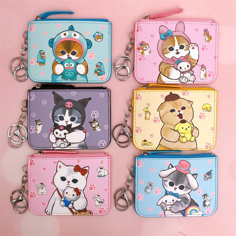 Wholesale Shark Cat Card Holder Coin Purse Cat Transformation Kloomi Work Permit Card Holder with Key Ring Card Holder Wallet