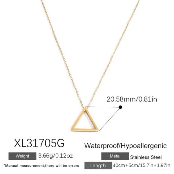 Wholesale PVD Coated Real Gold Plated 18K Gold Triangle 304 Stainless Steel Casual Waterproof Non Tarnish 304 Stainless Steel Lobster Trigger Clasp Closure Pendant Necklace