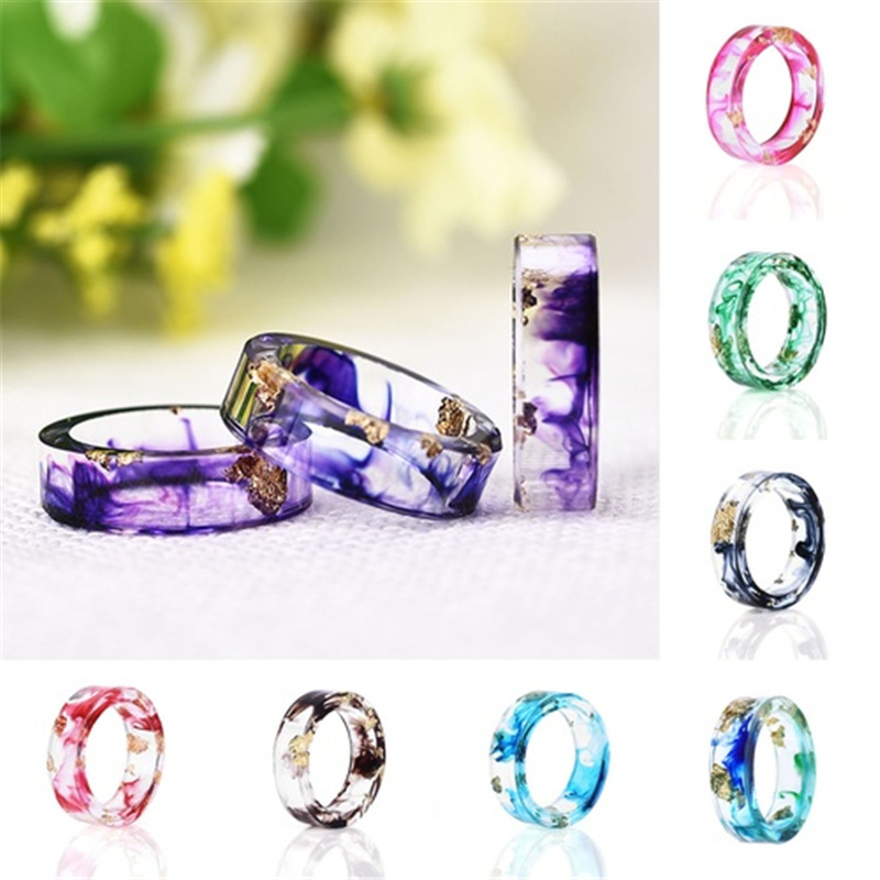 Wholesale Foreign trade new dried flower resin ring Mori small fresh handmade dried flower gold foil color drop glue ring
