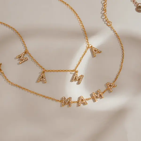 Wholesale Waterproof Non Tarnish Letter Necklace For Women With 18K Gold Plated PVD 304 Stainless Steel And Rhinestones