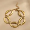 Wholesale 304 Stainless Steel With Real Gold Plating, Electroplated In Furnace, Color-Contrasting Oval Irregular Shape Handmade Bracelet