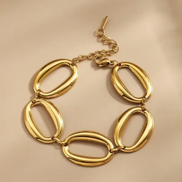 Wholesale 304 Stainless Steel With Real Gold Plating, Electroplated In Furnace, Color-Contrasting Oval Irregular Shape Handmade Bracelet