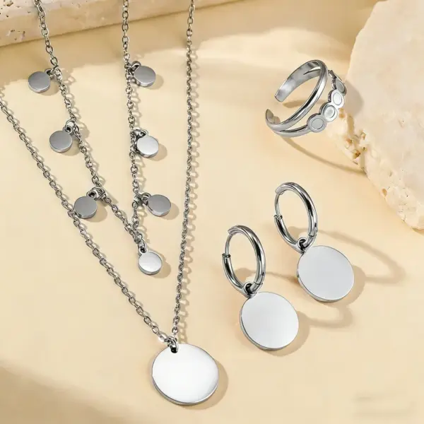 Wholesale Round Tassel Jewelry Set For Women With 18K Real Gold Plated 304 Stainless Steel And PVD Coated Cable Chain