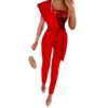 oly-34276e3d41a4369b2a7586d05fe874ea Wholesale printed jumpsuit solid color sleeveless belt decorative jumpsuit slim-fit stitching bead women’s clothing