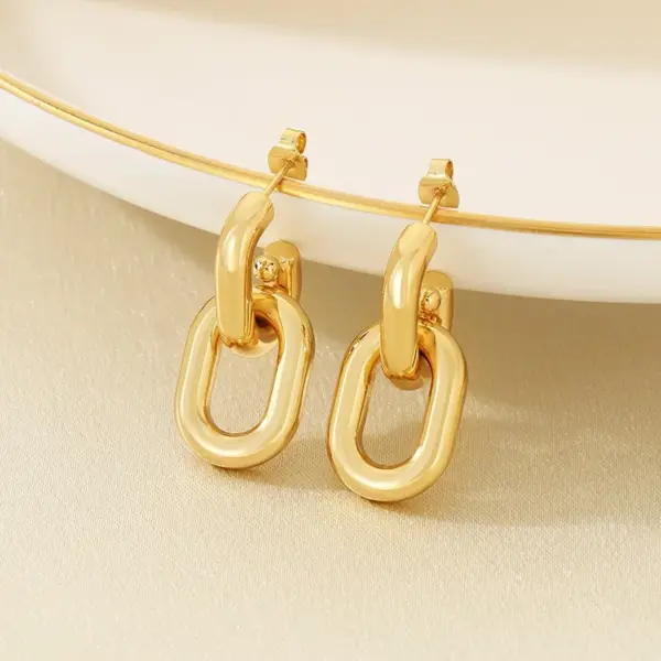 Wholesale Fashionable Geometric Pattern Stainless Steel 18K Gold Plated Hollow Chain Earrings For Women Versatile Daily Wear Jewelry