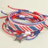 Wholesale Hand-woven Bracelet American Independence Day Flag Stars Hand-knotted Rope Red White Blue Geometric Alloy Unisex