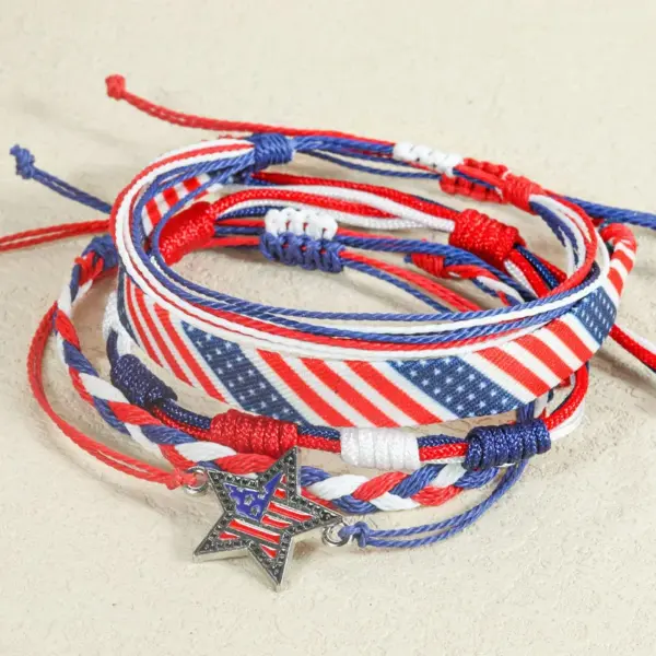 Wholesale Hand-woven Bracelet American Independence Day Flag Stars Hand-knotted Rope Red White Blue Geometric Alloy Unisex