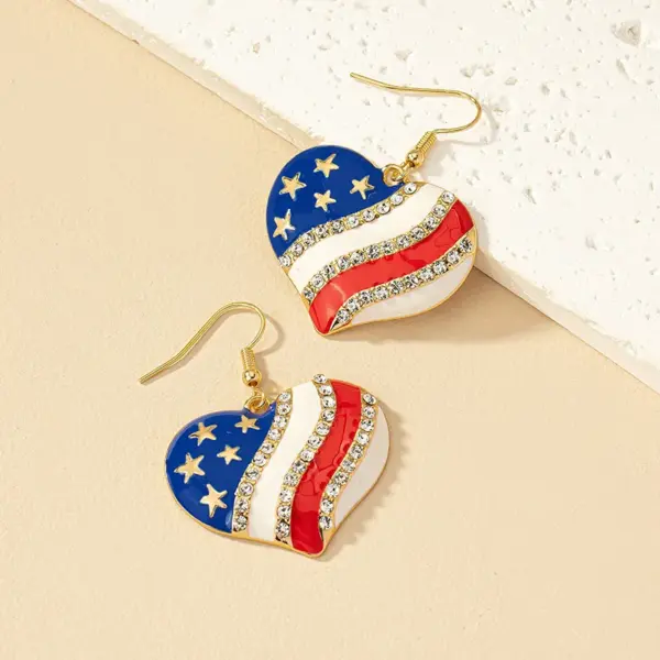 Wholesale Jewelry Ig Style Retro Commute Pentagram Heart Shape American Flag Alloy Artificial Gemstones Plating Inlay Drop Earrings