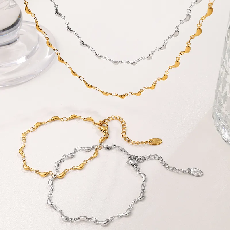 Wholesale Ion Plating (IP) Real Gold Plated 18K Gold Round 304 Stainless Steel IG Style Elegant French Style Waterproof Non Tarnish Jewelry Set