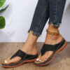 Wholesale women’s shoes summer sandals plus size hollow rhinestone thick bottom flip-flops women’s