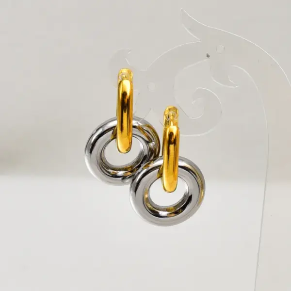 Wholesale E10 Minimalist Circle Earrings Double Layer Circle Splicing Ear Jewelry Stainless Steel 18k Gold Women's Accessories