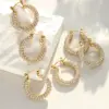 Wholesale PVD Coated Real Gold Plated 18K Gold Round 304 Stainless Steel Retro Waterproof Non Tarnish Earrings