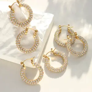 Wholesale PVD Coated Real Gold Plated 18K Gold Round 304 Stainless Steel Retro Waterproof Non Tarnish Earrings