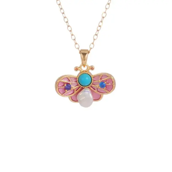 Wholesale Women's Necklace Vintage French Style Copper Embedded Zirconia Bees Pendant Oil Enameled Personalized Luxury Stainless Steel Chain