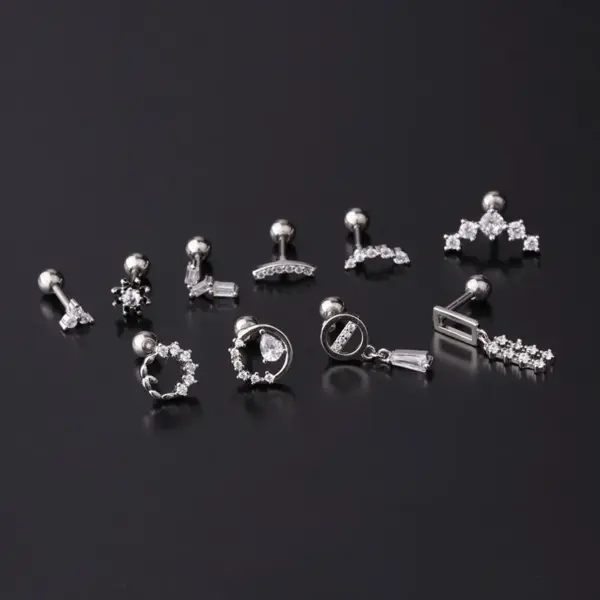 oly-348abd009bae4c8d4e5c5b2fd8fe4c2a Wholesale Copper Artificial Gemstones Ear Cartilage Rings & Studs Geometric Waterproof Non Tarnish Surgical Steel