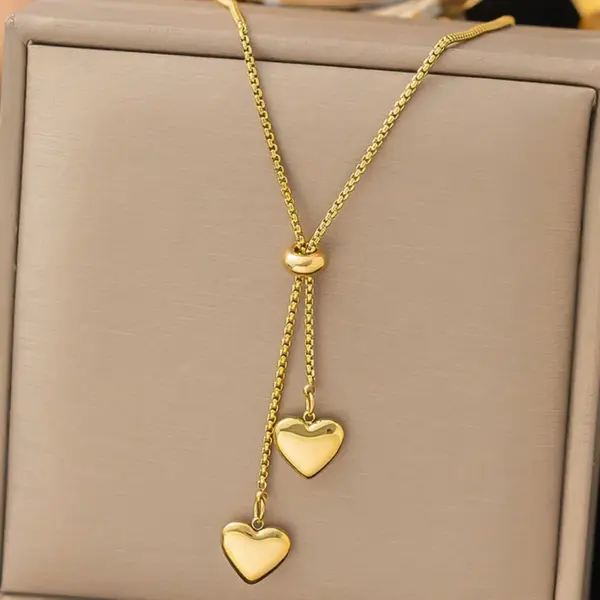 Wholesale 18K Gold Plated 304 Stainless Steel Vacuum Electroplating (In Furnace) Heart-Shaped Elegant O-Chain Box Chain/Square Pearl Chain Necklace Suitable For Women To Wear On Valentine's Day Or Dates