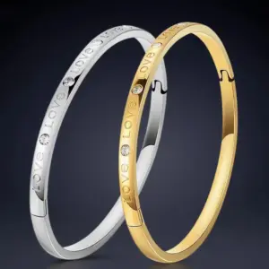 Wholesale Waterproof Non Tarnish Titanium Steel Bangle For Women In Steel Color With Rhinestones Inlay