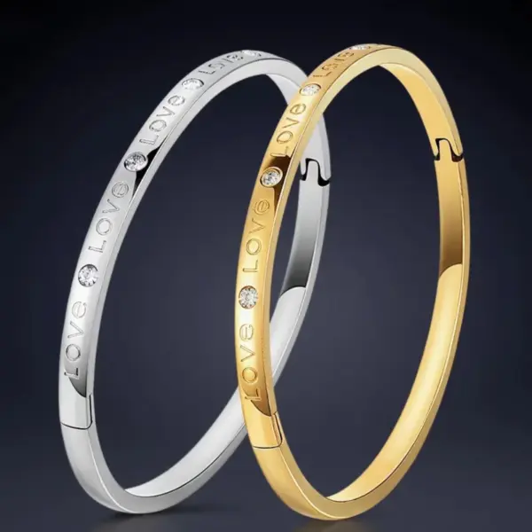 Wholesale Waterproof Non Tarnish Titanium Steel Bangle For Women In Steel Color With Rhinestones Inlay
