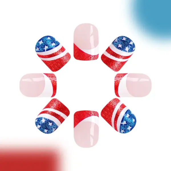 Wholesale Chinese Valentine's Day American Star Nail Art Decoration Red Blue Striped Glitter Nail Stickers 24 Pieces Shiny Silicone Material