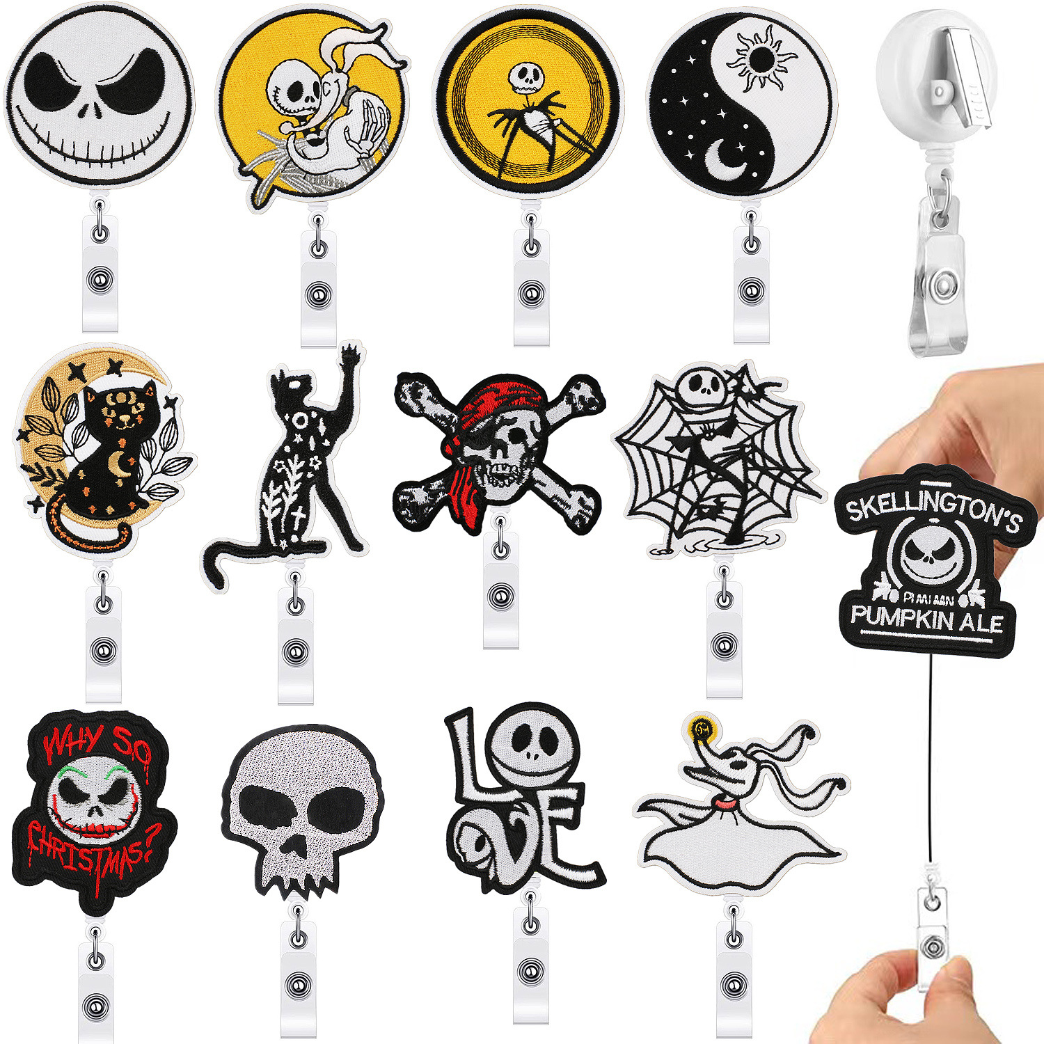 Wholesale Halloween Easy Pull-up Buckle Embroidered Cloth Sticker Carnival Night Alligator Clip Decoration Patch Sticker Ghost Embroidered Patch Clip