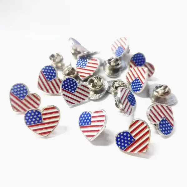 Wholesale Heart Shape Alloy Flag Brooches For Independence Day Festival Accessories