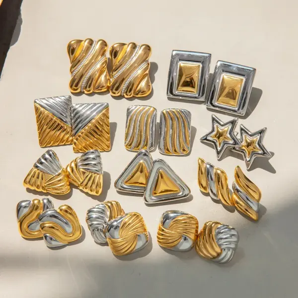 oly-3508f7d8ccf2a2e7d010eb326ba0ed86 Wholesale 304 Stainless Steel Geometric PVD Coated Real Gold Plated Elegant Simple Style Classic Style Waterproof Non Tarnish Mixed Color Plating Ear Studs
