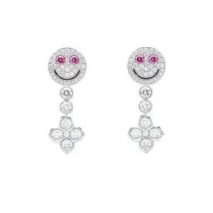 Pink Eyes Smiling Face Four-leaf Clover Earrings [Pair]