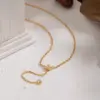 Wholesale 201 Stainless Steel Zircon Petal Tassel Circle Necklace Sweater Chain Niche High-End Daily Matching Jewelry For Women Eco-Friendly Waterproof Elegant Luxurious Vacuum Electroplating Furnace Plated With 18K Real Gold