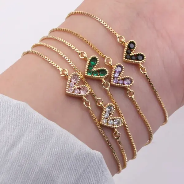 Wholesale Romantic Simple Style Heart Shape Copper Plating Inlay 18k Gold Plated Bracelets