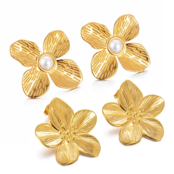 Wholesale 1 Pair Glam Retro Flower Plating Inlay Stainless Steel Artificial Pearls Ear Studs