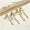 Wholesale Unisex Rectangle Earrings In 316 Stainless Steel With 14K Real Gold Plated PVD Coating And Zircon Inlay