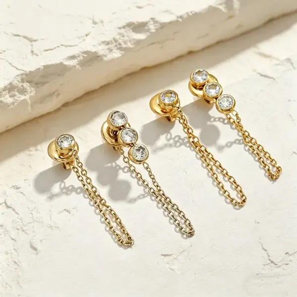 Wholesale Unisex Rectangle Earrings In 316 Stainless Steel With 14K Real Gold Plated PVD Coating And Zircon Inlay