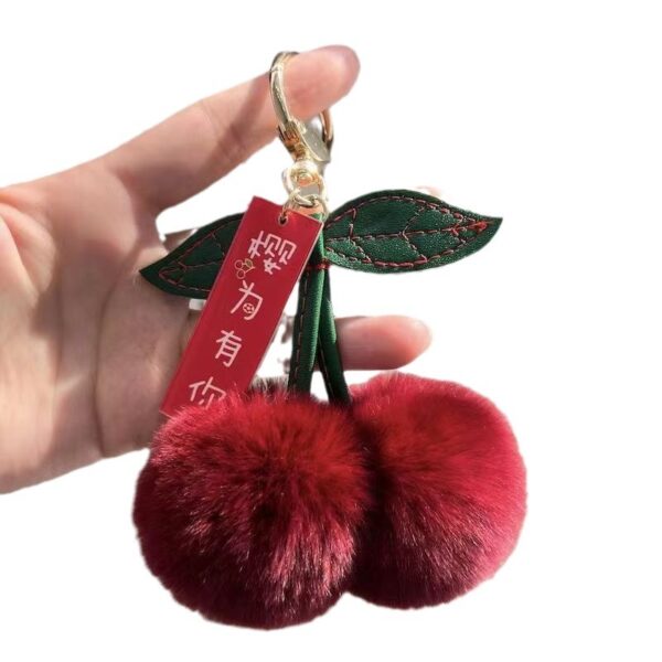 Wholesale imitation rex rabbit fur cherry car key chain pendant ins plush ball bag pendant gift