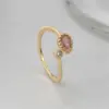 Wholesale Unisex Moon Open Ring In Copper With 14K Real Gold Electroplated Finish And Zircon Inlay