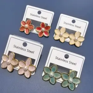 Wholesale 304 Stainless Steel Flower PVD Coated 18K Real Gold Plated IG Style Elegant Vacation Ear Studs
