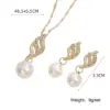 Wholesale Geometric Jewelry Set With KC Golden Plated Finish And Zircon Inlay, Waterproof Non Tarnish Craft, Featuring Cable Chain For Unisex