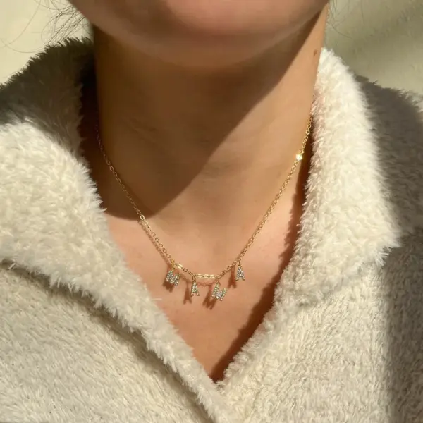 Wholesale Waterproof Non Tarnish Letter Necklace For Women With 18K Gold Plated PVD 304 Stainless Steel And Rhinestones