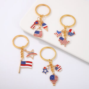 Wholesale US Independence Day Event Commemorative Key Chain Gift Heart-shaped Alloy Oil Dropping Women's Bag Decorative Pendant
