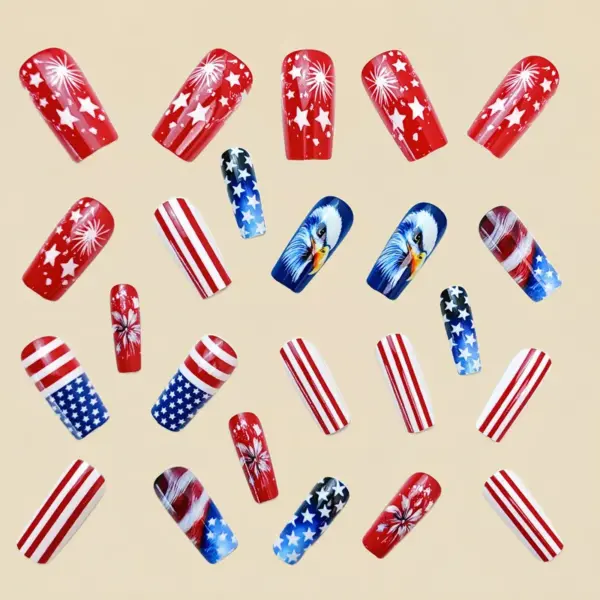 oly-3582cf3f2356c2010ddd4b69bb488cf7 Wholesale Moderate Length European Nail Stickers White Eagle Star Stripes Design Independence Day Theme Nail Stickers