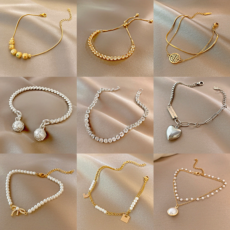 Wholesale Light Luxury Internet Celebrity Fashion Personalized Trendy Bracelet Temperament All-match Simple Pearl Bracelet Hong Kong-style Geometric N