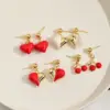 Wholesale Fashionable Love Heart Shaped Earrings Multi Styles Color Block Gold Base Copper Material Women's Jewelry Accessories Cherry Theme