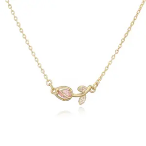 Gold Pink Diamond Tulip Necklace 1
