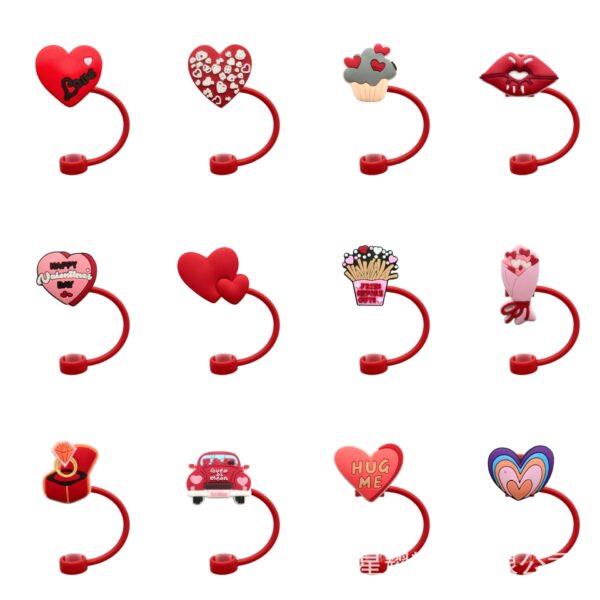 Wholesale Valentine's Day Love Series Straw Cap Food Grade Silicone Straw Dust Plug 8/10mm Straw Cover