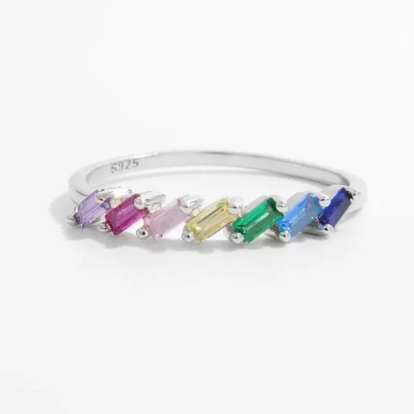 Wholesale Women’s Rectangle Claw Setting Ring In 925 Sterling Silver With Platinum Plated Water Plating And Zircon Inlay