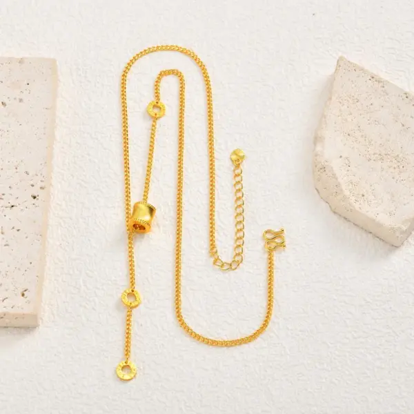 Wholesale Women's Jewelry Copper Material Geometric Design Cylinder Pendant Gold-Plated Imitation Gold Water-Plated Y-Shaped Necklace Gold