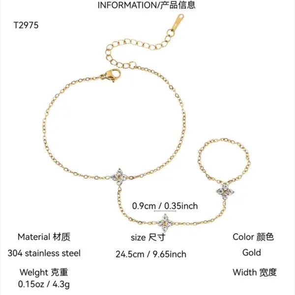 Wholesale Waterproof Non Tarnish Flowers Bracelet For Women In 18K Gold Plated 304 Stainless Steel With Zircon And PVD Coated Cable Chain