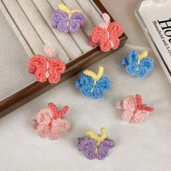 Wholesale Children's Wool Butterfly Hairpin Japanese and Korean Sweet Girl Side Clip Bangs Clip Knitted Hair Accessories for Women