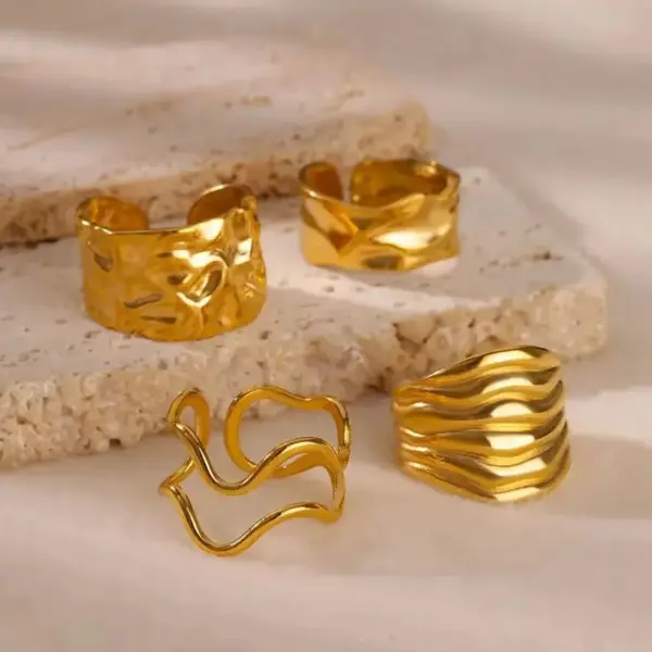 Wholesale 304 Stainless Steel Geometric PVD Coated Real Gold Plated Elegant Vintage Style Waterproof Non Tarnish Open Rings Live Mouth