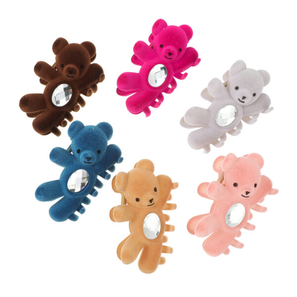 Wholesale Valentine's Day gift metal waving bear rhinestone flocking grip toy hairpin headdress hairpin updo shark clip